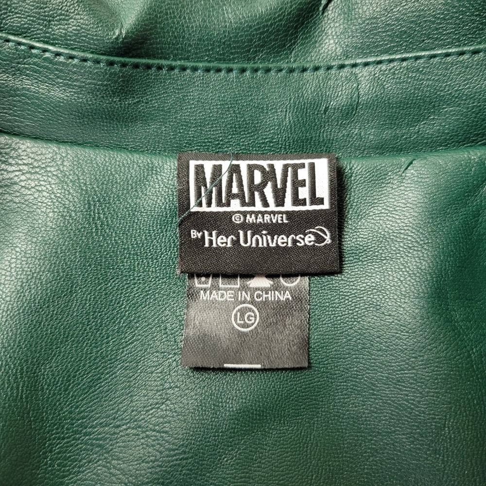 Marvel Her Universe Loki Green Faux Leather Studded Moto Jacket Large LG - Picture 10 of 16